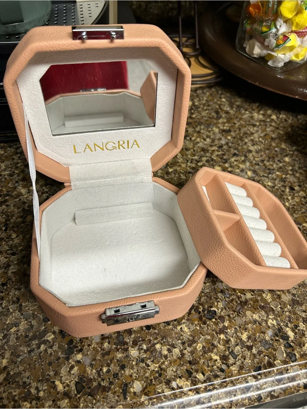 Classic Pink Leather Jewelry Box with Silver Lock